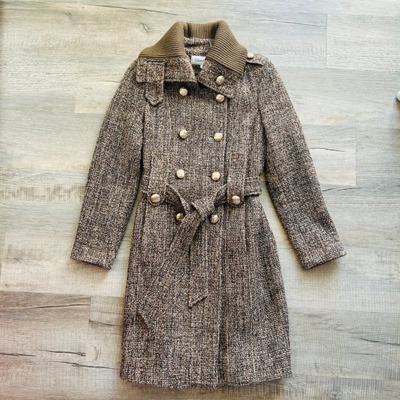 Calvin Klein Long Tweed Peacoat with Sweater Neck (size 4) - Picture 2 of 16